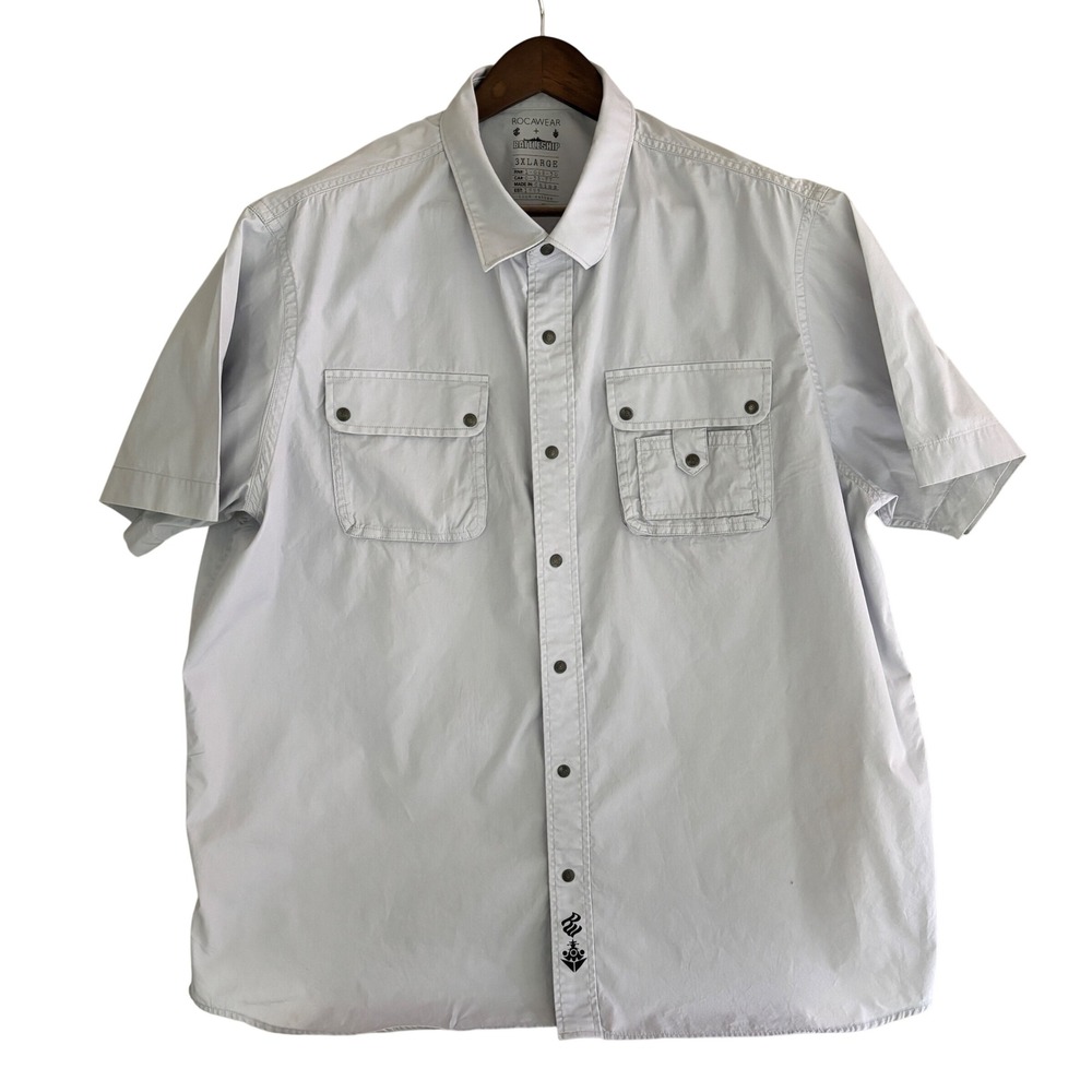 Rocawear Men's 3XL Battleship Shirt White 100% Cotton Utility Hip Hop Streetwear
